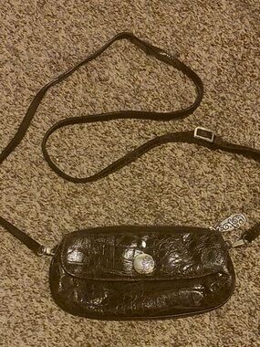 Brighton Brown Croc Embossed Compact Leather Crossbody